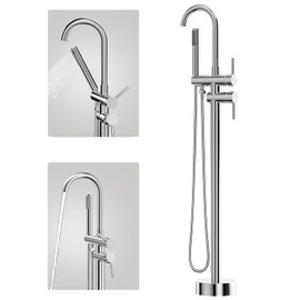 Freestanding Bathtub Faucet Floor Mount Tub Filler Standing High Flow Shower Faucets Shower Mixer Taps with Handheld Shower Mixer Taps Swivel Spout (Chrome)