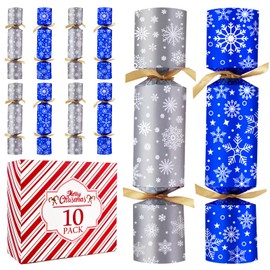 10PACK Christmas Party Favor 10‘’ No-Snap Table Favors with Prize Joke Gifts for Adults Kids Party Supplies Dinner Decorations British English Holiday Games Silver Blue