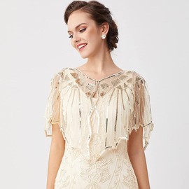 YeeHeen 1920s Shawl Sequin Beaded Evening Cape Cover Up Sparkly Party Shawl for Women Khaki
