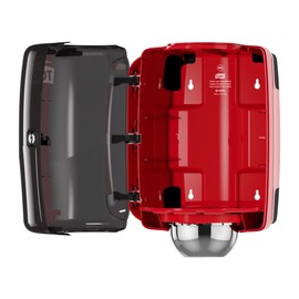 Tork Soft Centerfeed Hand Towel White M2, High Absorbency, 6 x 600 Sheets, 121204 + Tork Centerfeed Industrial Paper Towel Dispenser Red and Smoke M2, Single-Sheet Dispensing, 659028 +
