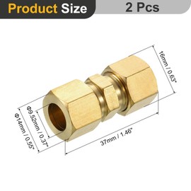 sourcing map 2Pcs Brass Compression Tube Fitting, 9.52mm Tube OD Connectors, NPT Thread Compression Union Connectors & Compression Sleeves Ferrules, Brass Straight Coupling Adapter