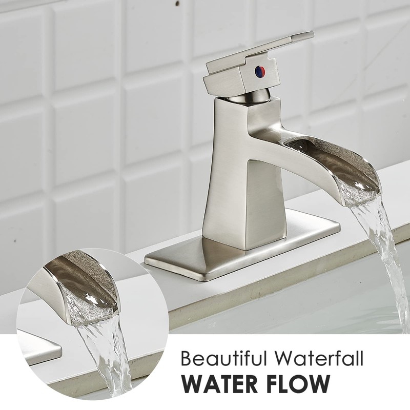 Sanliv Bathroom Faucet Brushed Nickel, Waterfall Bathroom Faucet, One-Handle Single