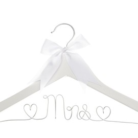 Ella Celebration Mrs Wedding Dress Hanger, Wood and Wire Hangers for Bride (White with Silver Wire)