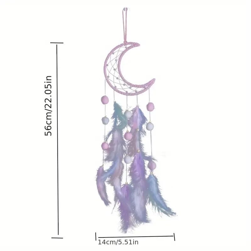Dream Catcher Wall Decor - Handcrafted Feather Woven Pendant, Pompom