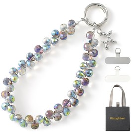 Crystal Phone Wrist Strap Phone Charm Chain Keychain Beaded Cellphone Lanyard with Tether Tab Hands-Free Wristlet Bracelet Wrist Grip Strap for Women, D-Dark Purple