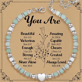 HZLucki Inspirational Love Stone Bracelet for Women - Adjustable Beaded Bracelet with Heart Messages - Gift for Birthday, Valentine’s Day, Christmas Presentd