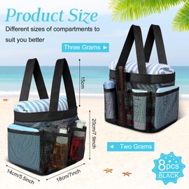 Chapou 8 Packs Mesh Shower Caddy Portable Large Shower Caddy Dorm with 8 Pockets and Handles Quick Dry Shower Bags Hanging Bath Bag Dorm Room College Essentials for Bathroom Gym Camp (Black)