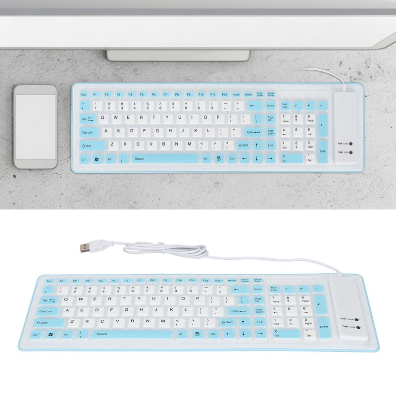Foldable Silicone Keyboard 103 Keys USB Wired Silicon Foldable Waterproof