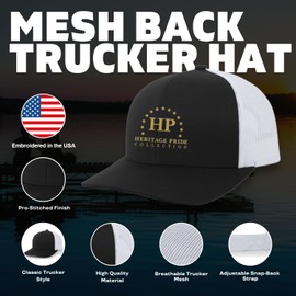 Heritage Pride Mens American Flag Bear Track Mesh Back Trucker Hat Baseball Cap-Loden/Black