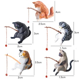 KALOLINNA Fishing Cats, Set of 5, Kitten Fishing Figurine, Cat Figure, Resin, Realistic Cat Fishing, Mini, Japanese Style, Healing Pull Up Ornaments, Atmosphere, Fish Tank, Aquarium, Garden,