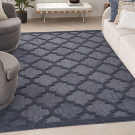 Nourison Home Easy Care Moroccan Navy Blue 8' x 10' Area Rug, Trellis, Easy Cleaning, Non Shedding, Bed Room, Living Room, Dining Room, Backyard, Deck, Patio (8x10)