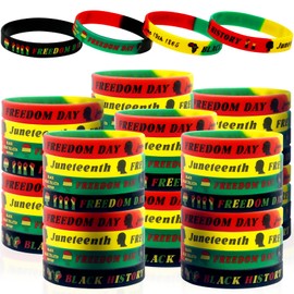 Tewloss 60 Pcs Juneteenth Themed Silicone Bracelets Freedom Day Wristbands Black History Wristbands African American February Festival Elastic Rubber Bracelet