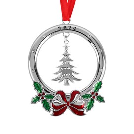 Holiday Jingle Christmas Ornaments Tree – 2024 Christmas Ornaments with Red Ribbon –Nickel Tree Ornaments 2024