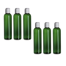 Natural Farms 6 Pack – 8 oz -Green Cosmo Plastic Bottles – White Flip Top - for Essential Oils, Perfumes, Cleaning Products