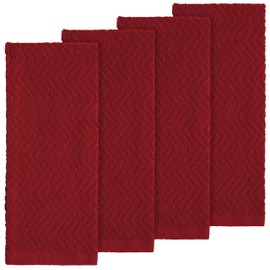 DecorRack 100% Cotton Kitchen Towels, 15" x 25" Absorbent Dish Towels [Premium Quality 400 GSM] Red (Pack of 4)