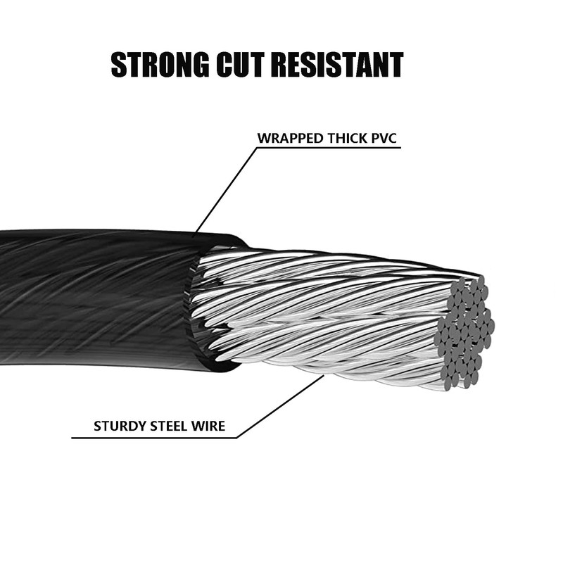 Security Cable with Loops 5.9ft/180cm,8mm, Braided Steel Cable, Bike Chain