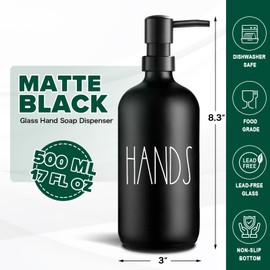 VIMERPA Hand Soap Dispenser, Matte Black Soap Dispenser for Bathroom, Glass Hands Liquid Dispenser with Plastic Pump, 17 Fl Oz Refillable Lotion Soap Bottle Container, Farmhouse Kitchen Decor