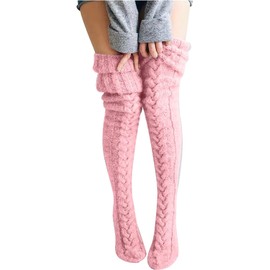 Women's Stockings, Knitted Overknee Socks, Thick Warm Over Knee Stockings, Traditional Stockings, Chunky Knit Winter Socks, Thermal Socks, Long Christmas Socks, Cuddly Socks for Women, pink