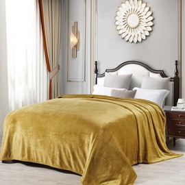 Home Soft Things Golden Spice Solid Flannel Fleece Throw Blanket, 90'' x 90'', Super Soft Comfy Fluffy Warm Bed Couch Blanket Cover for Living Room Bedroom Home Décor New Year Gift