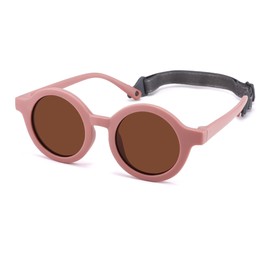 NULOOQ Bendable Polarized Baby Sunglasses with Strap Round Flexible for Infant Newborn & Toddler Age 0-24 Months (Purple Frame/Brown Lens)