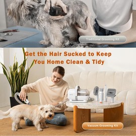 【LimitedTimeFlashSale】Afloia Dog Grooming Kit, Pet Grooming Vacuum & Dog Clippers & Dog Brush for Shedding with Vacuum Grooming Tools, Low Noise Dog Vacuum Hair Remover Pet Grooming Supplies