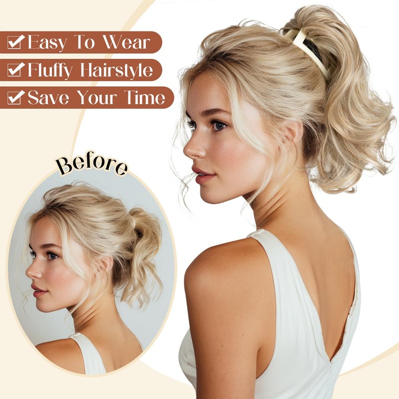2 PCS Ponytail Extensions Claw Clip Short Pony Tails Wavy
