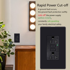 SuperInk Black GFI Outlet 20Amp,Black GFCI Electrical Outlet,Ground Fault Circuit Interrupter Receptacle,Weather Resistant WR GFCI with LED Indicator,Wall Plates Included, ETL Listed,Black,8PK