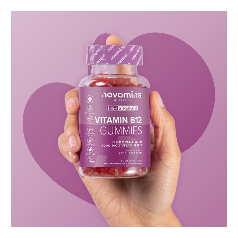 Novomins B12 Strawberry Flavour Vitamins 60 Gummies 30 Days Supply