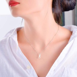 Eoumy Silver Cat Necklace Women Animal Theme Lucky Cat Necklace Gifts with Message Card (Silver Cat)