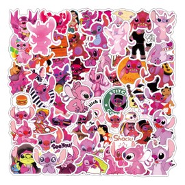 121Pcs Pink Stitch Stickers Pack, Cute Cartoon Aesthetic Vinyl Waterproof Sticker Decals for Water Bottle,Skateboard,Laptop,Journal,Phone,Scrapbooking,Bumper for Kids Teens Adults