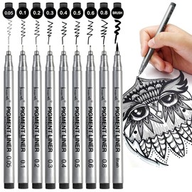 Brusarth Precision Black Micro-Pen Fineliner Ink Pens, Waterproof Archival Ink, Drawing Pen, Artist Illustration Pens, Multiliner, for Art Watercolor, Sketching, Anime, Manga, Design, 9/Set(Black)
