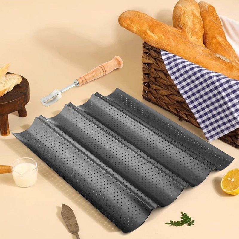 QWLWBU 5 Pcs Baguett-e Bread Pan Set,Nonstick 4-Slot Perforated French