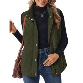 Zeagoo Womens Vest Puffer Olive Quilted Jacket Winter Clothes Button Zip Up Sleeveless Down Paddes Outerwear Fall Outfits