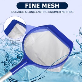 Pool Skimmer Net with Pole, Small Handheld Deep Ultra Fine Mesh 25'' Pool Skimmer Net for Small Above Ground Pool, Spa, Hot Tub Cleaning, Pick Up Fine Debris Lightweight Net