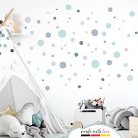 Little Deco DL608 86 Circles Wall Stickers for Children's Room Dots Wall Sticker Set Wall Decoration Playroom Baby Room Children Sleeping Mint Grey Blue