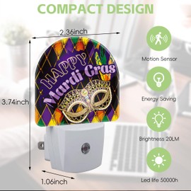 Happy Mardi Gras Night Light for Kids,Carnival Mask feather Beads Night Light Plug in with Dusk to Dawn Sensor, 0.5w Energy Saving Sleep Friendly NightLight for Hallway Stairway Kitchen Bedroom