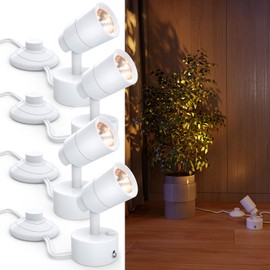 Sunco Uplighting Indoor with Foot Switch, LED Floor Spotlight, for Indoor Plants 3W, 300 Lumens, 3000K Warm White, 120V, Non-Dimmable, White UL/ETL 4 Pack