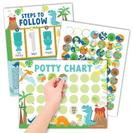 Hadley Designs Hadley Designs Potty Training Chart for Boys with Fun Reward Stickers C 10 Potty Chart for Toddlers Girls, 8.5x11" Potty Training Sticker Chart for Toilet Success, Dinosaur Reward Chart for Kids