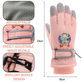 JSTHHTT Kids Snow Ski Gloves, Winter Warm Gloves, Windproof Snowboard Gloves, Waterproof Anti Slip, with Adjustable Cuffs, Skiing, for Children Cycling, Skating and Hiking Age 7-14