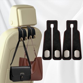 ZUAN TIME 2 Pack Car Hooks for Headrest, Double Car Seat Headrest Hooks, Car Seat Back Storage Hook for Purses and Bags, Leather Purse Hook for Car, Car Bag Hooks Black
