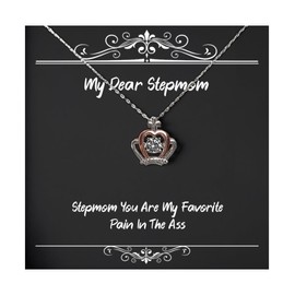 Cute Stepmom Gifts, Stepmom You Are My Favorite, Inappropriate Crown Pendant Necklace For Mom, Jewelry From Son Daughter, Perfect stepmom gifts sentimental, Unique, Heartfelt, Practical, Affordable