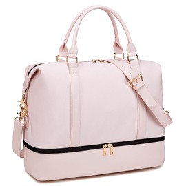 Womens Travel Weekender Bag Carry on Overnight Bag Water Resistant Luggage Shoulder Duffel Beach Tote Bag with Shoe Compartment (Pink)