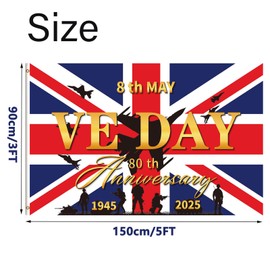 VE Day 80th Anniversary Flag 5x3FT, VE Day 80th Anniversary Decorations, Celebration Large Flag Decorations Gifts