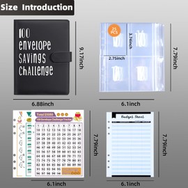 TSHFLYSNB 100 Envelope Savings Challenge Binder, A5 PU Leather Money Saving Challenge Book Budget Binder with Cash Envelopes, A5 Budget Sheets & Challenge Trackers, Easy and Fun Way to Save C$5,050