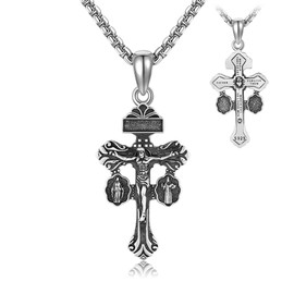 VENACOLY Pardon Crucifix Necklace Sterling Silver Cross Catholic Pendant Protection Mother's Day Jewellery for Women Mum Christian