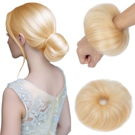 Elailite Hair Pieces For Women Straight Bun Real Hair Human Hair Smooth Neat Hair Covered Scrunchies Donuts Updo Chignon - #613 Bleach Blonde