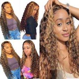 P4613 Human Hair Kinky Curly Bundles Highlight Brown and Blonde Bundles Human Hair Ombre Blonde Bundles Two Tone Color 4 Brown Mixed With 613 Bundles for Black Women 22 24 26 Inch