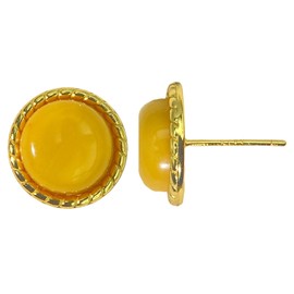 Natural Yellow Amber Earrings - Classic Vintage 925 Sterling Silver Gemstone Studs Dangle for Women Gift (Classic Round)