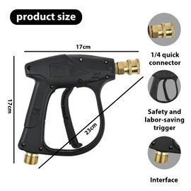 NIYATA Pressure Washer GunHigh Pressure Washer Gun,Short Jet Wash Gun with M22 14MM Hose Interface and 5 Nozzles,Compatible with Karcher 1/4 inch Short Trigger Gun for Car Washing and Patio Cleaning