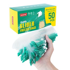 WRAPOK Zip Lock Freezer Bags Large Food Bag Plastic Ziplock Storage Reusable Bag for Kitchen, 7.9 x 7.1 Inch - 50 Count